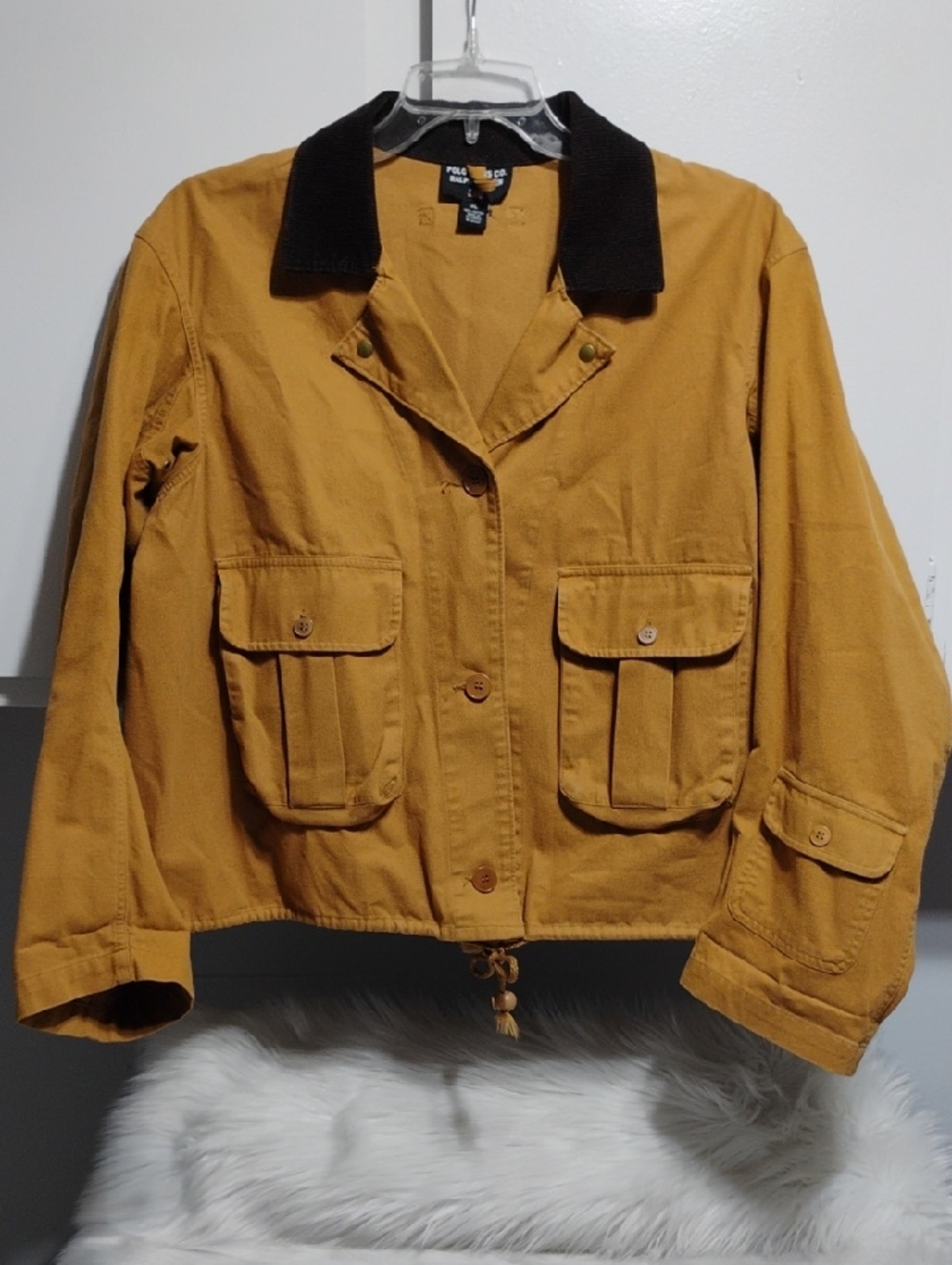 (C-63) Polo by Ralph Lauren Cropped Utility Jacket W Corduroy Collar